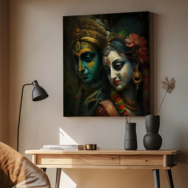 Radha Krishna Holi Special Square Print Wall Art Wood or Acrylic Base