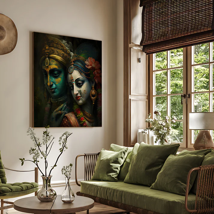 Radha Krishna Holi Special Square Print Wall Art Wood or Acrylic Base