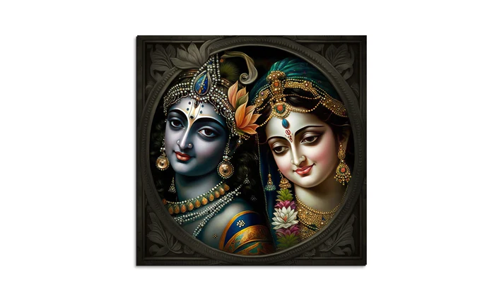 Radha Krishna Metal Design Square Print Wall Art Wood or Acrylic Base