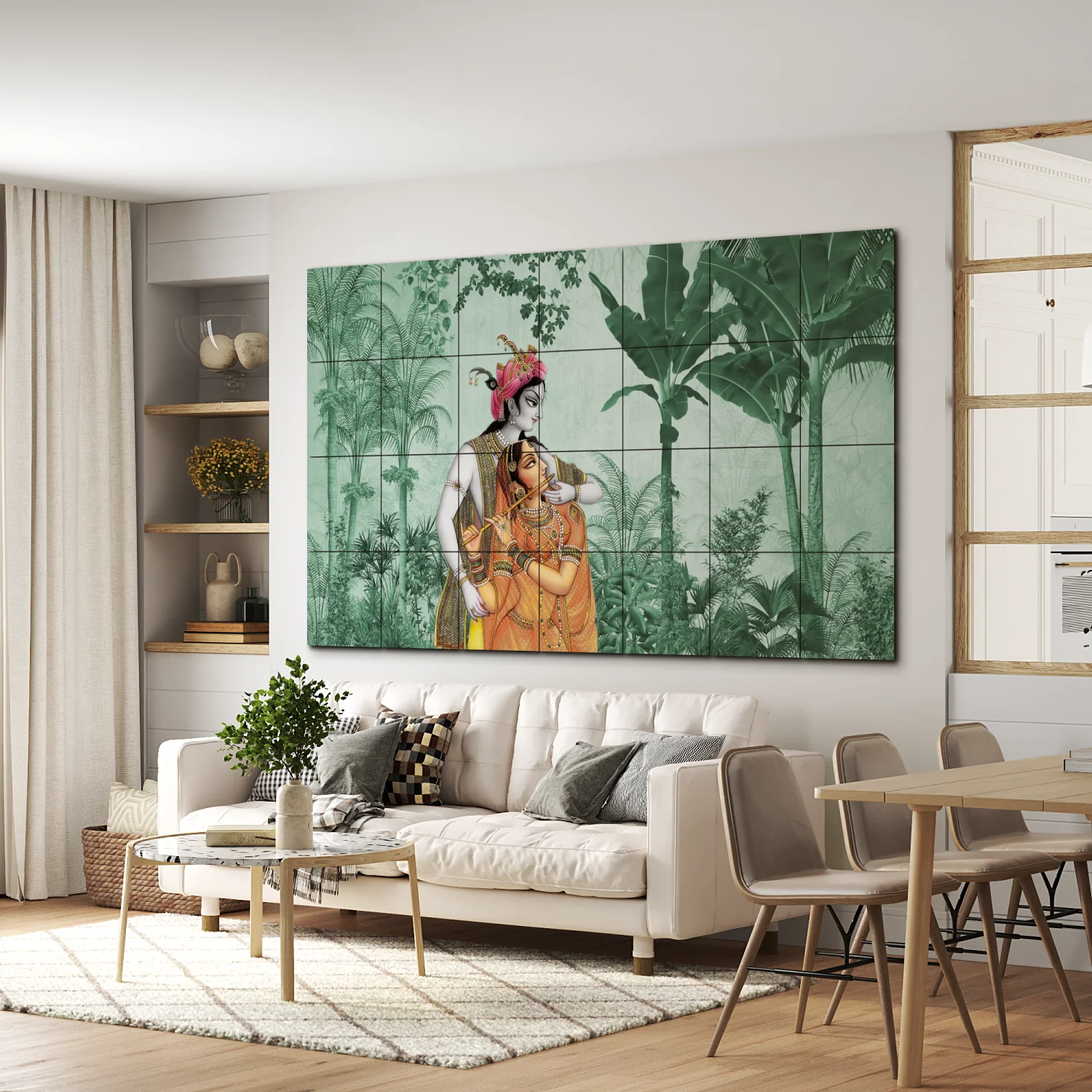 Radha Krishna Pichwai Art Luxury Wall Decor Wooden Tiles Set
