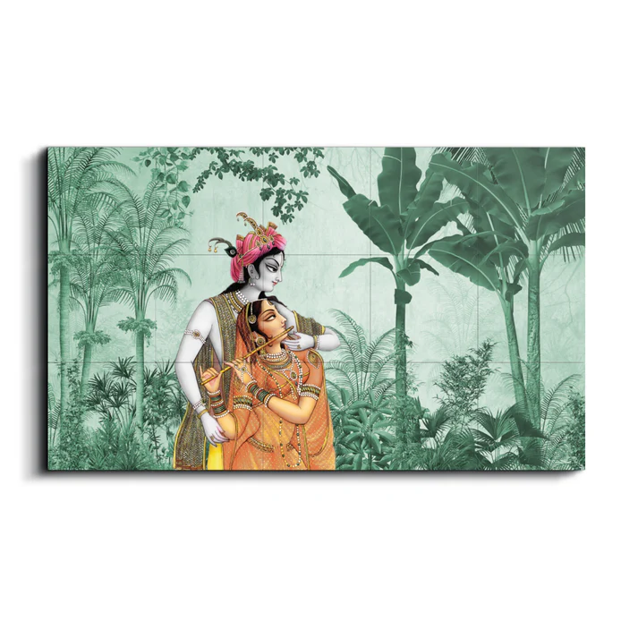 Radha Krishna Pichwai Art Luxury Wall Decor Wooden Tiles Set