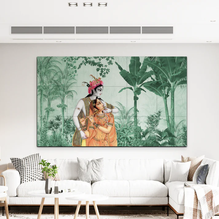 Radha Krishna Pichwai Art Luxury Wall Decor Wooden Tiles Set