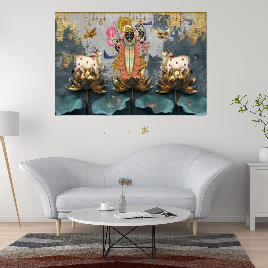 Lord Shreenathji with Kamdhenu Lotus Wall Art Canvas Base Photo