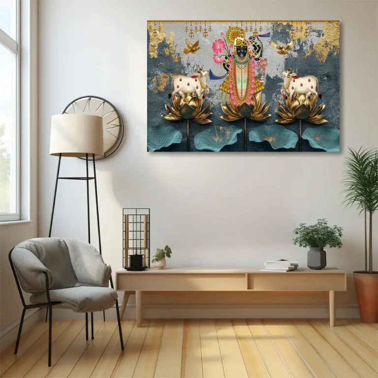 Lord Shreenathji with Kamdhenu Lotus Wall Art Canvas Base Photo