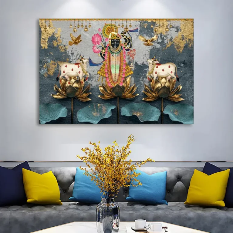 Lord Shreenathji with Kamdhenu Lotus Wall Art Canvas Base Photo