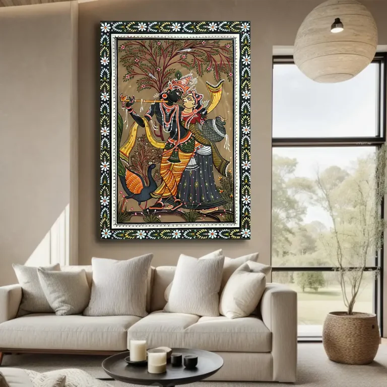 Traditional Ethnic Radha Krishna Madhubani Wall Art Canvas Base Photo