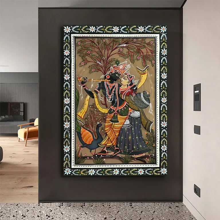 Traditional Ethnic Radha Krishna Madhubani Wall Art Canvas Base Photo