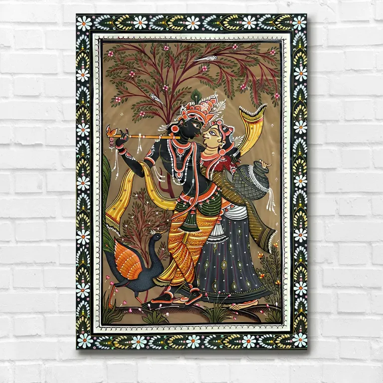 Traditional Ethnic Radha Krishna Madhubani Wall Art Canvas Base Photo