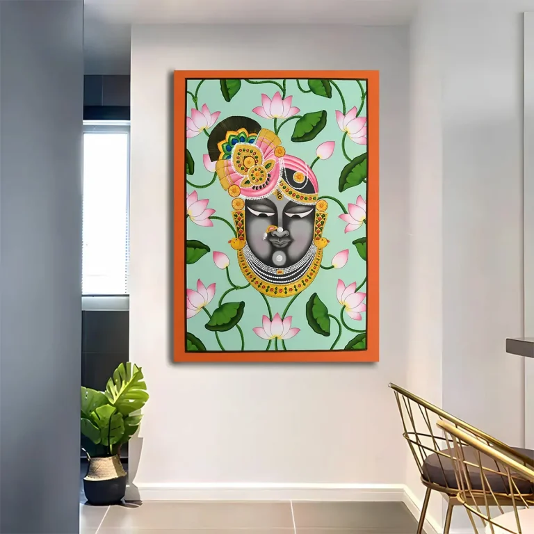 Shreenathji Mukharvind Lotus plant Pichwai Wall Art Canvas Base Photo