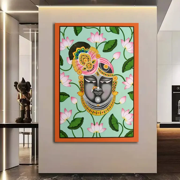 Shreenathji Mukharvind Lotus plant Pichwai Wall Art Canvas Base Photo