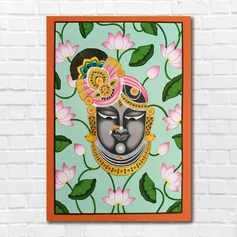 Shreenathji Mukharvind Lotus plant Pichwai Wall Art Canvas Base Photo