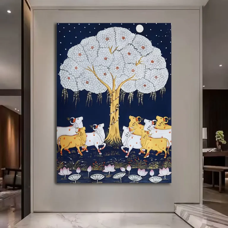 Majestic Tree with Cows Pichwai Wall Art Canvas Base Photo