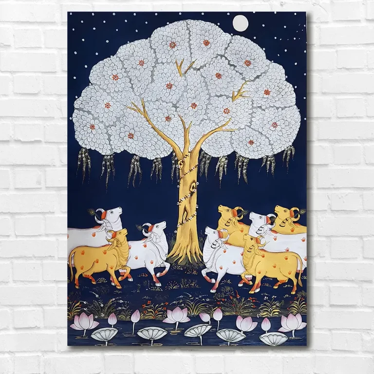 Majestic Tree with Cows Pichwai Wall Art Canvas Base Photo