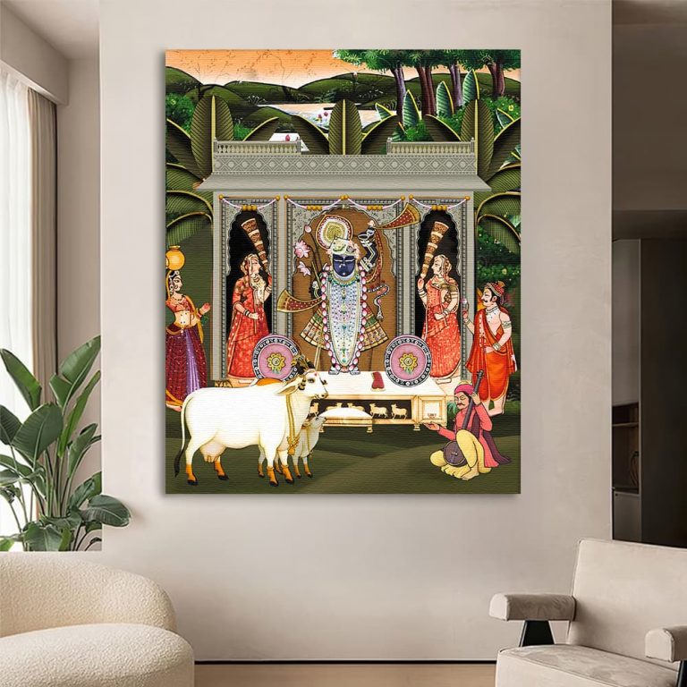 Traditional Village Shreenathji Pichwai Wall Art Canvas Base Photo