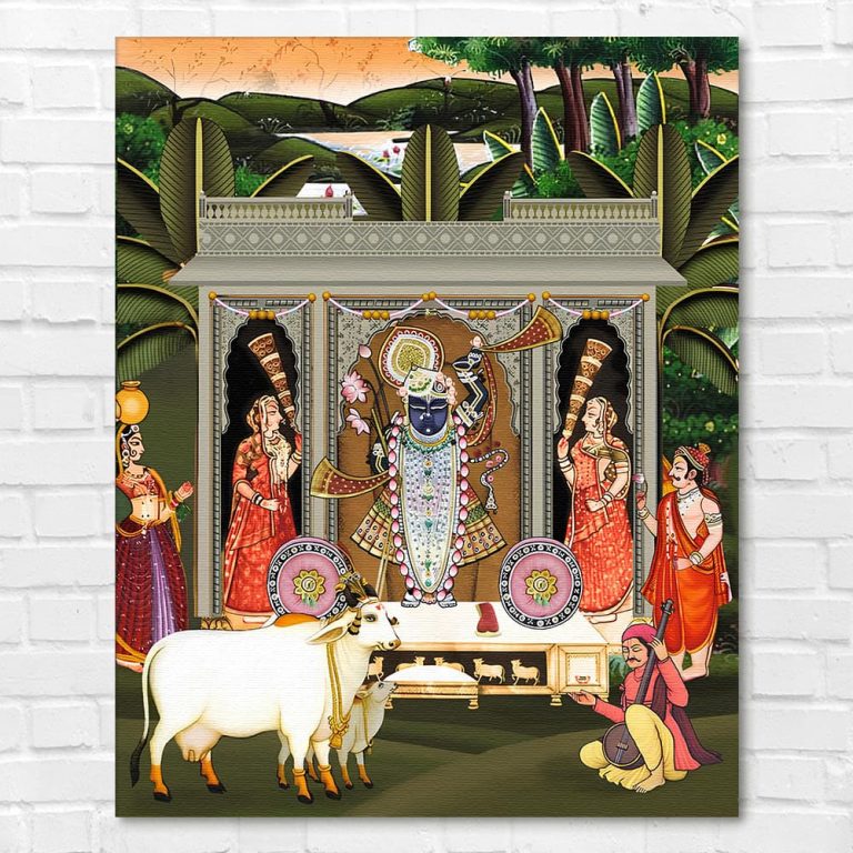 Traditional Village Shreenathji Pichwai Wall Art Canvas Base Photo