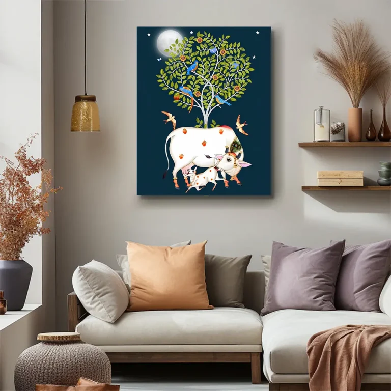 Tree of Life with Cow and Calf Pichwai Wall Art Canvas Base Photo