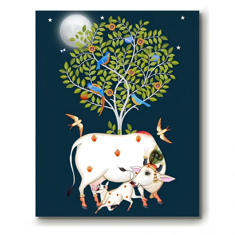 Tree of Life with Cow and Calf Pichwai Wall Art Canvas Base Photo