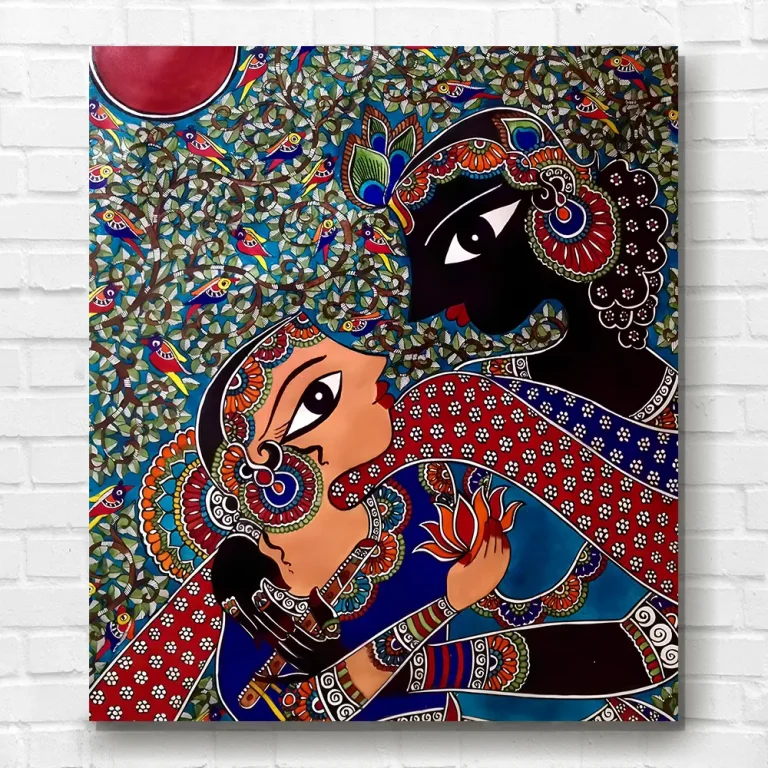 Traditional Radha Krishna Madhubani Wall Art Canvas Base Photo