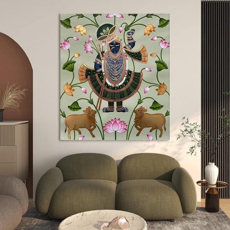 Ethnic Shreenathji with Cows Pichwai Wall Art Canvas Base Photo