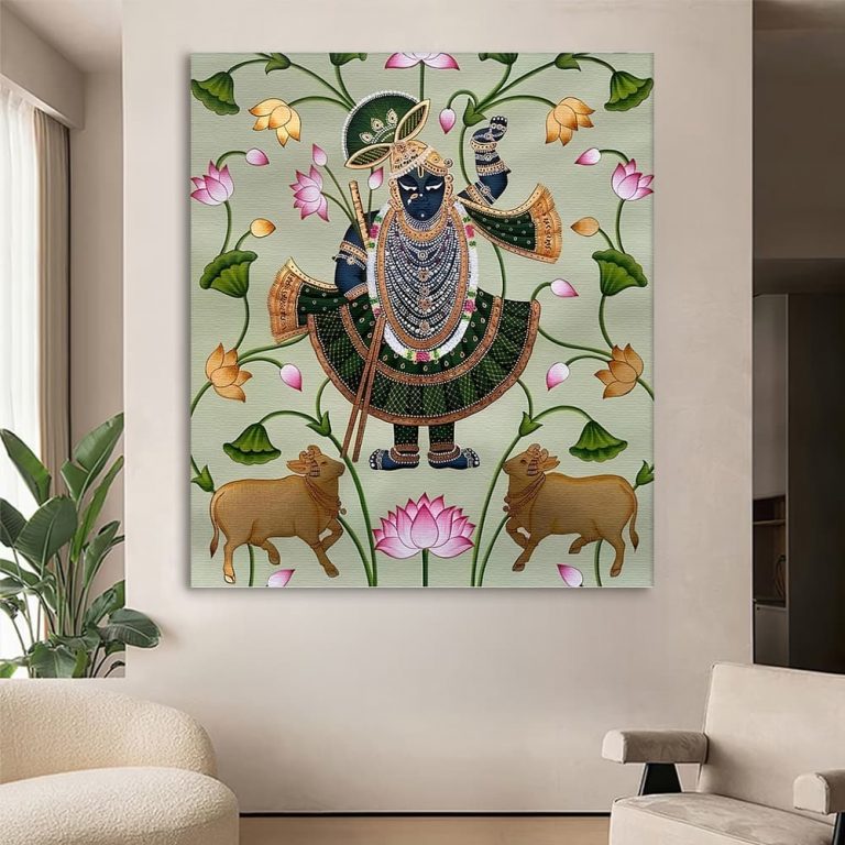 Ethnic Shreenathji with Cows Pichwai Wall Art Canvas Base Photo