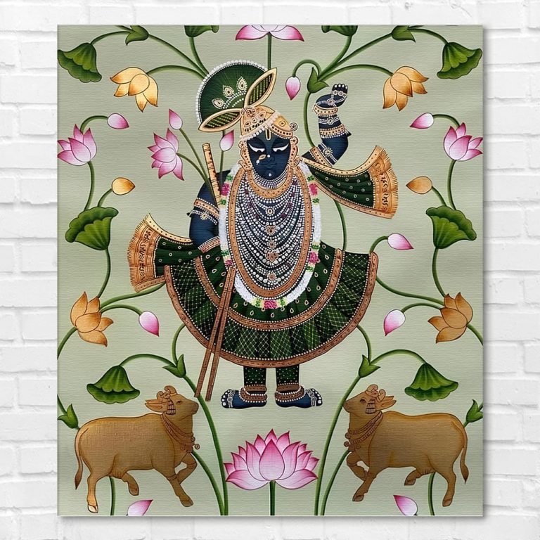 Ethnic Shreenathji with Cows Pichwai Wall Art Canvas Base Photo