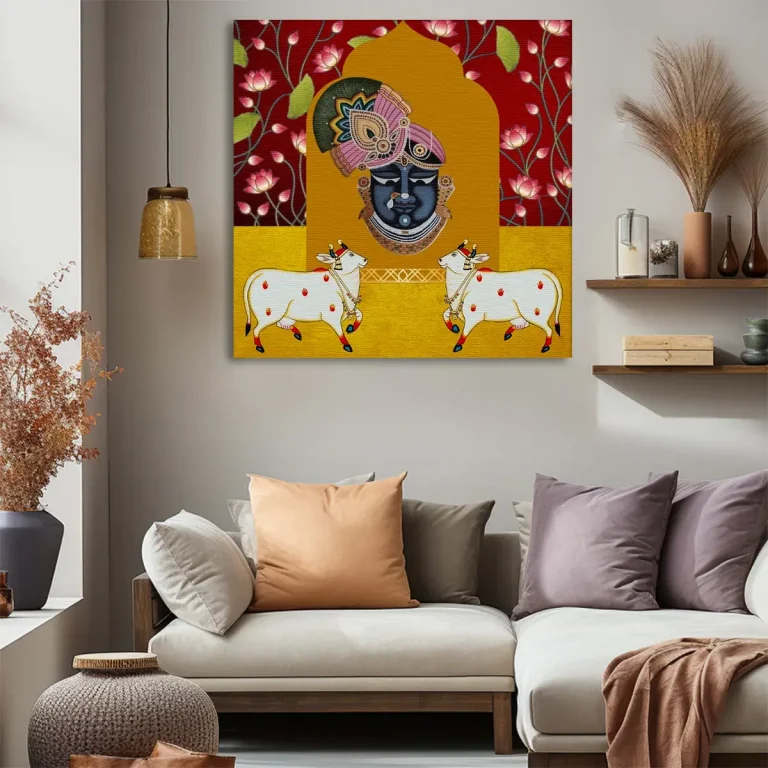 Shreenathji Kamdhenu Cows Traditional Pichwai Wall Art Canvas Base