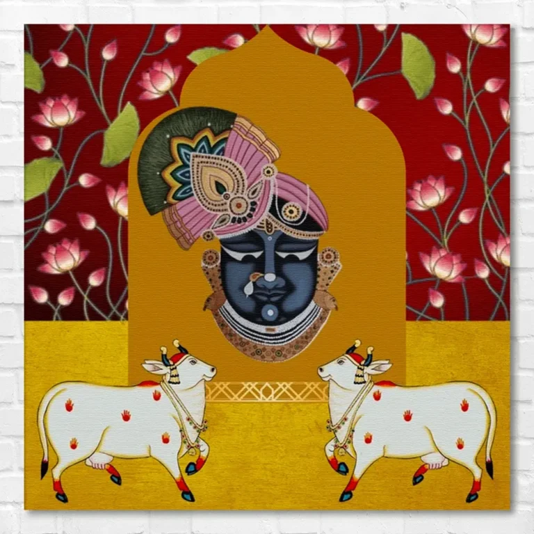 Shreenathji Kamdhenu Cows Traditional Pichwai Wall Art Canvas Base