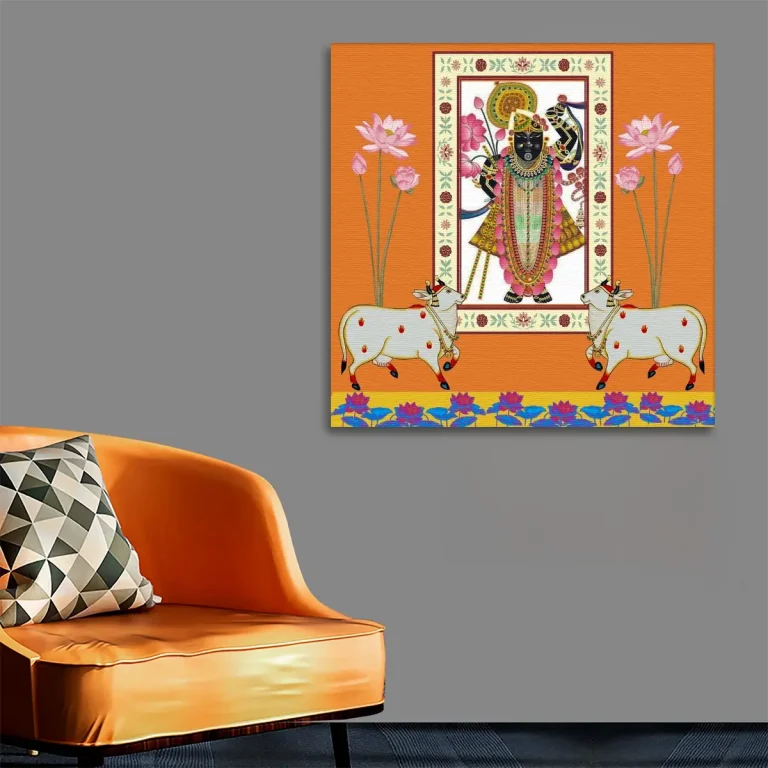 Auspicious Shreenathji Ethnic Pichwai Wall Art Canvas Base