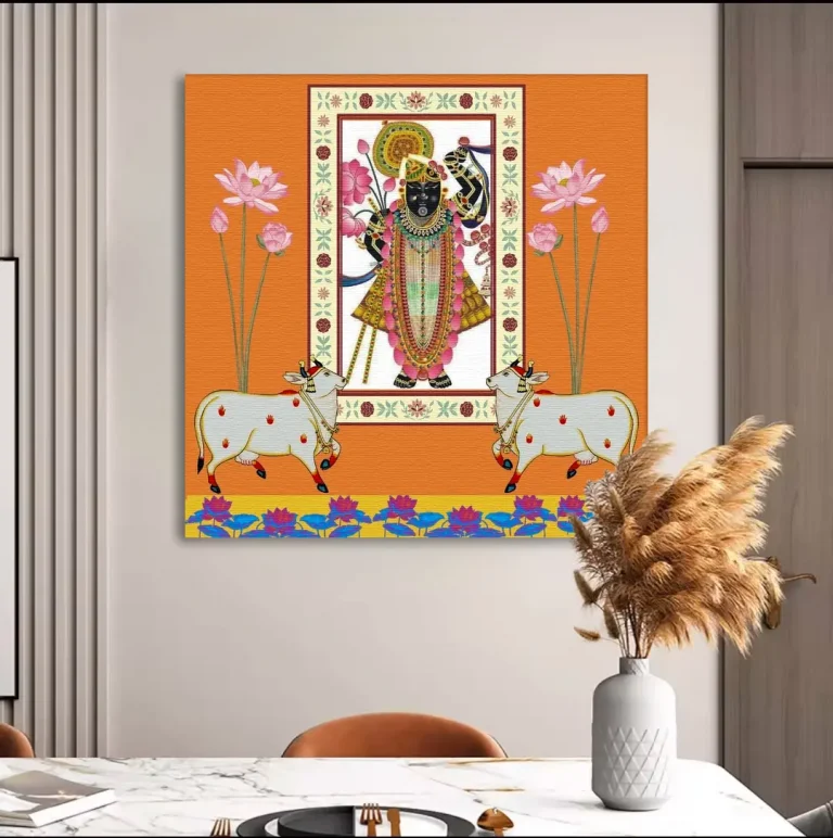Auspicious Shreenathji Ethnic Pichwai Wall Art Canvas Base
