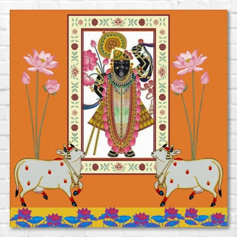 Auspicious Shreenathji Ethnic Pichwai Wall Art Canvas Base