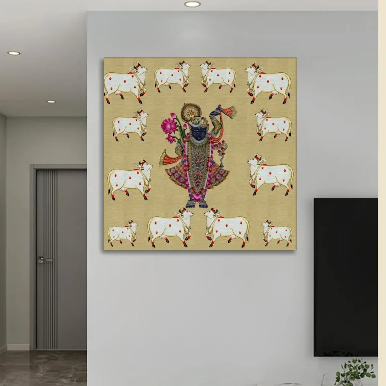Auspicious Shreenathji Kamdhenu Pichwai Wall Art Canvas Base