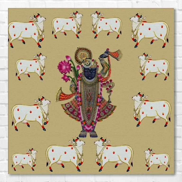 Auspicious Shreenathji Kamdhenu Pichwai Wall Art Canvas Base