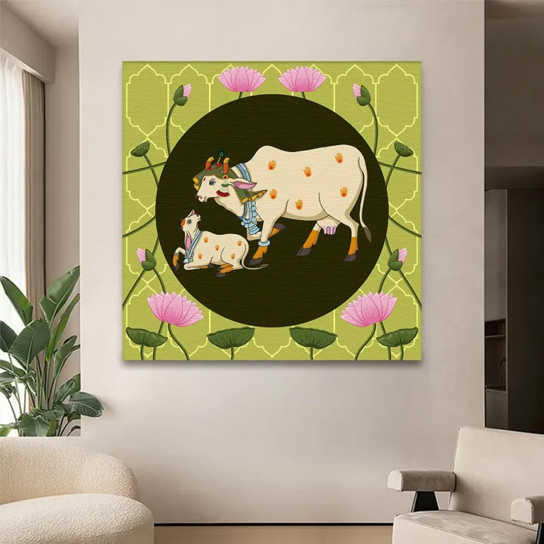 Kamdhenu with Calf Pichwai Wall Art Canvas Base
