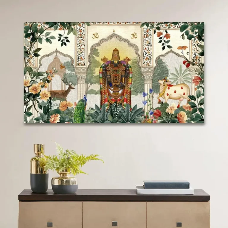 Tirupati Balaji Auspicious Pichwai Cow Wall Art Canvas Base