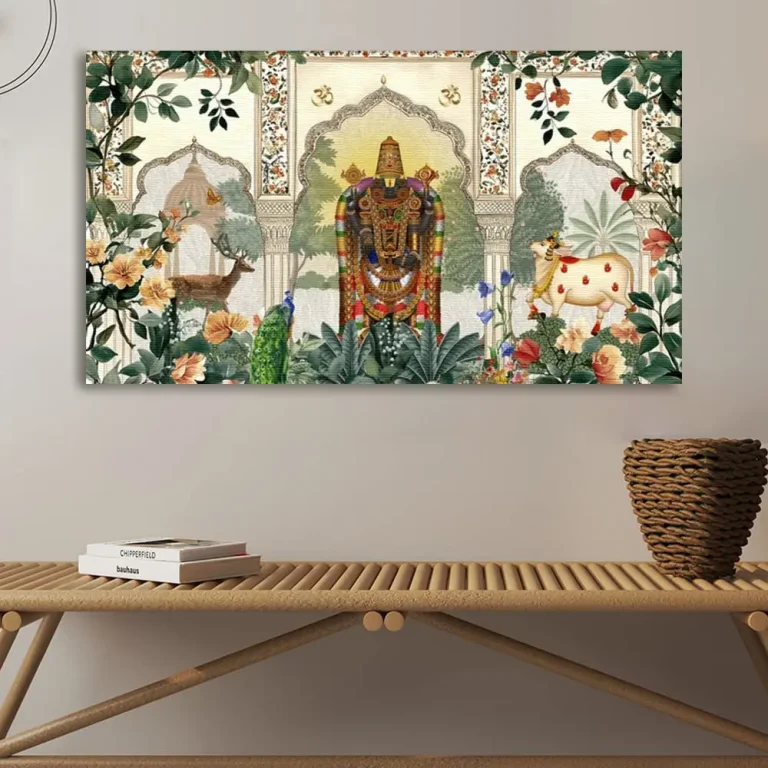 Tirupati Balaji Auspicious Pichwai Cow Wall Art Canvas Base