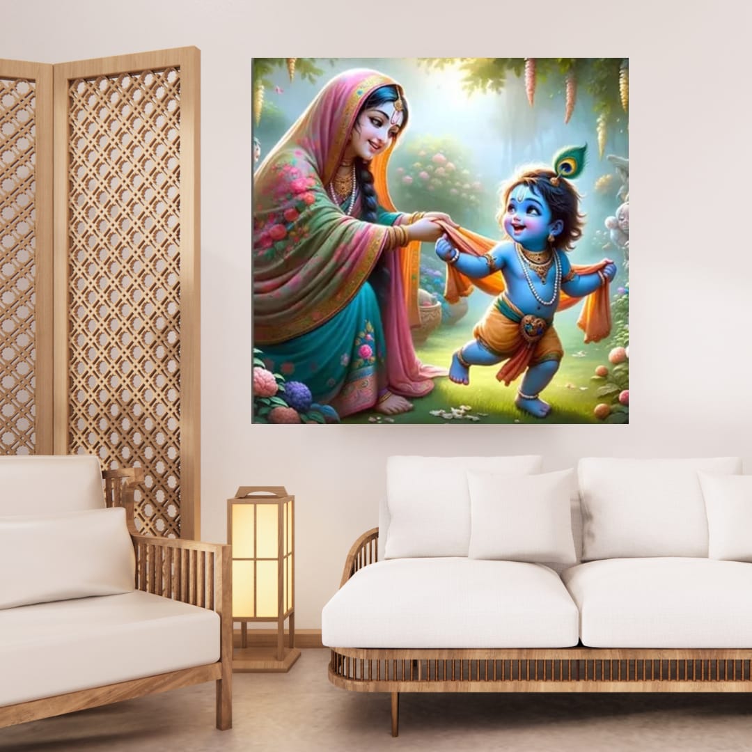 Yashoda Maiya with Krishna Digital Wall Art Canvas Base