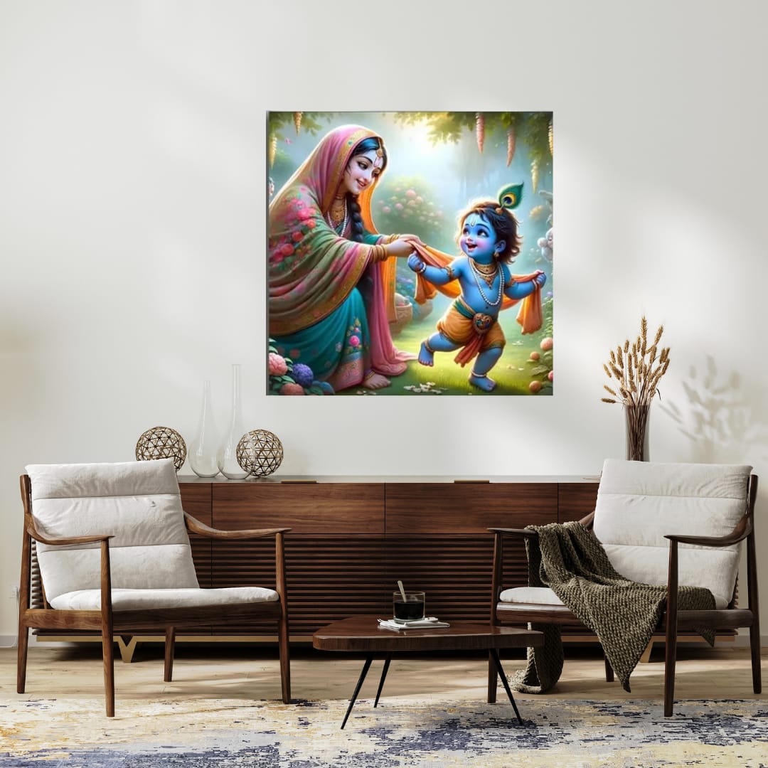 Yashoda Maiya with Krishna Digital Wall Art Canvas Base