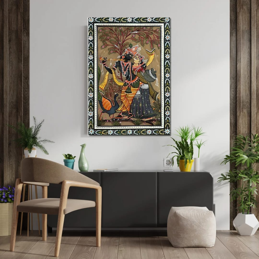 Traditional Ethnic Radha Krishna Madhubani Wall Art Canvas Base Photo