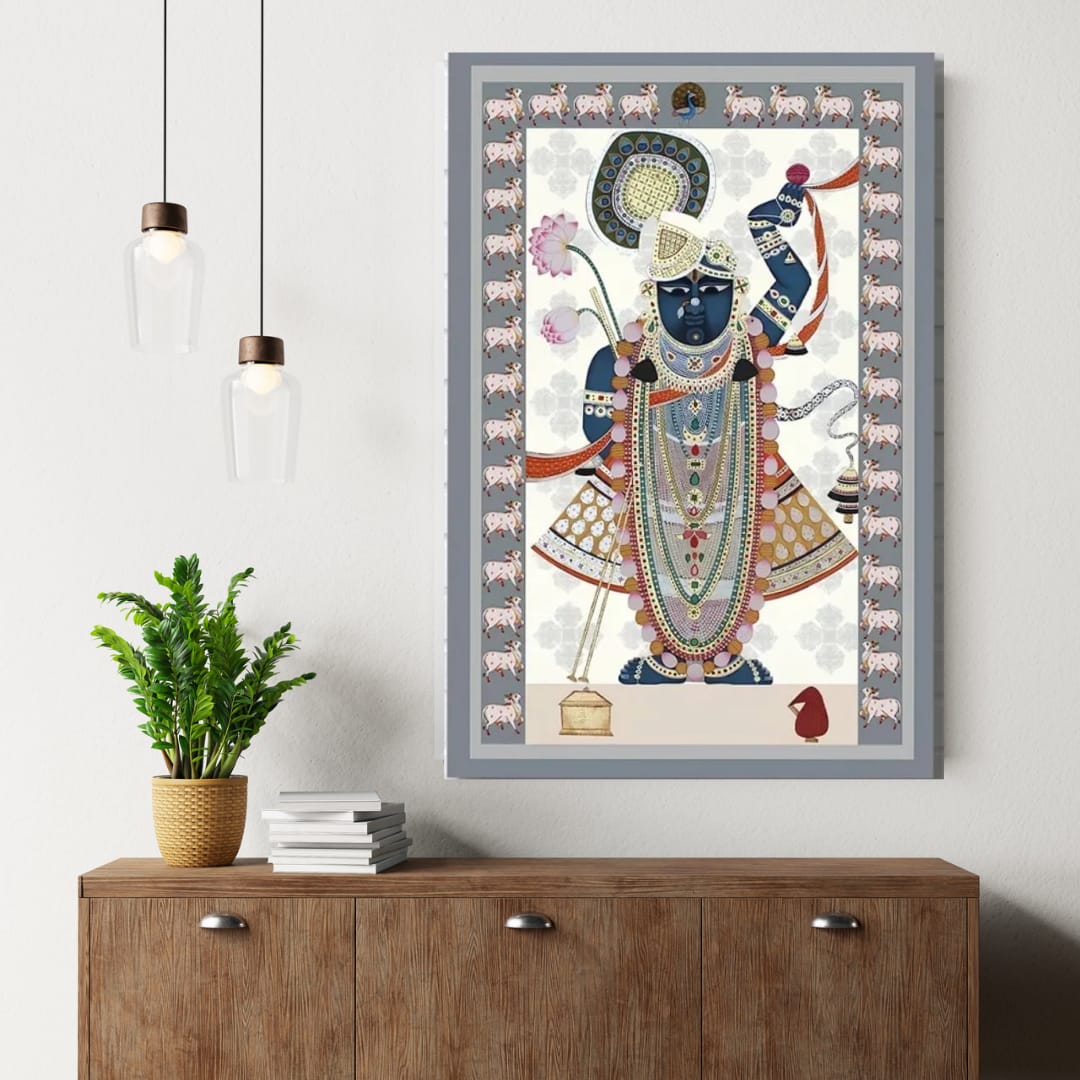 Shreenathji Darshan with Cows Pichwai Wall Art Canvas Base Photo