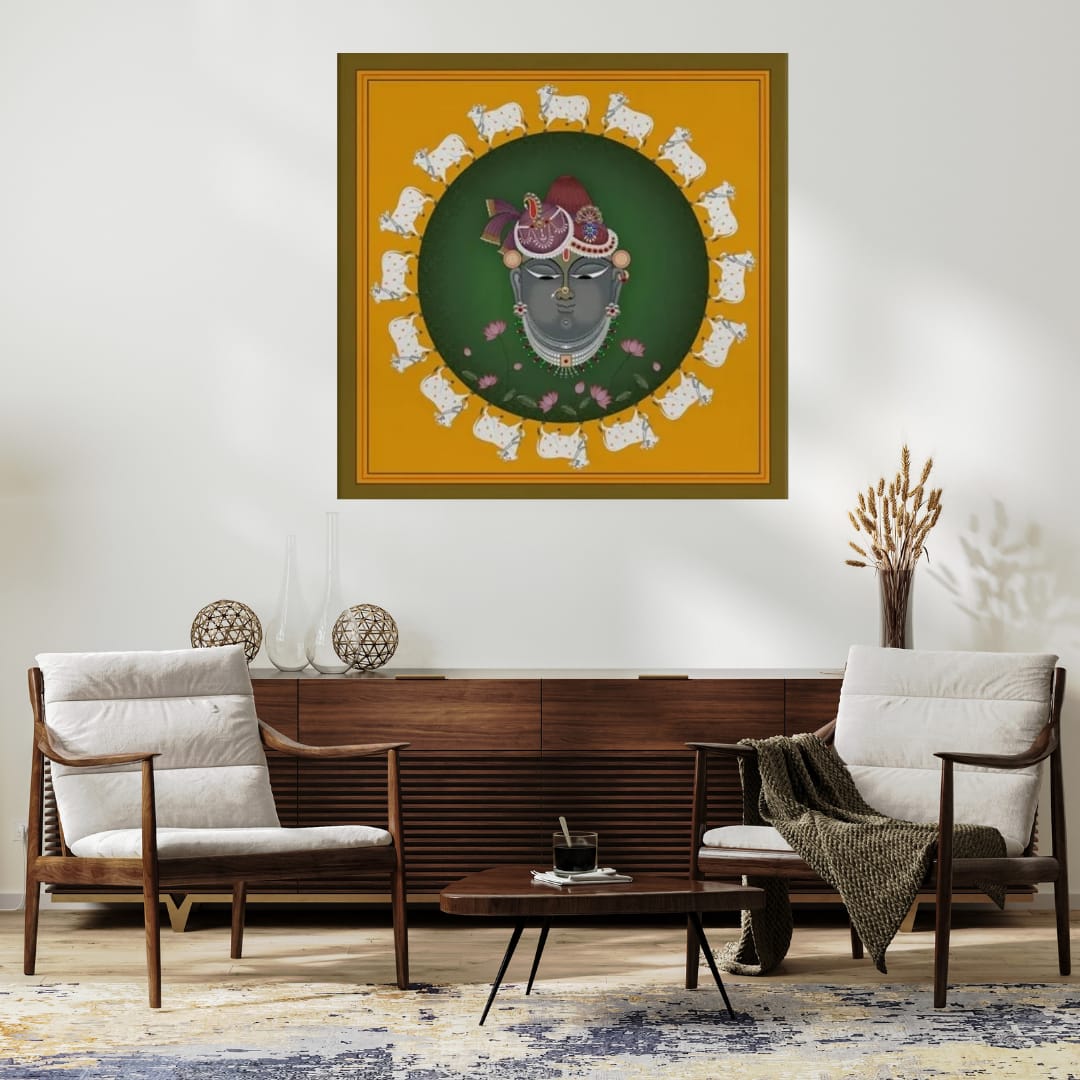 Ethnic Shrinathji Mukharvind Pichwai Wall Art Canvas Base