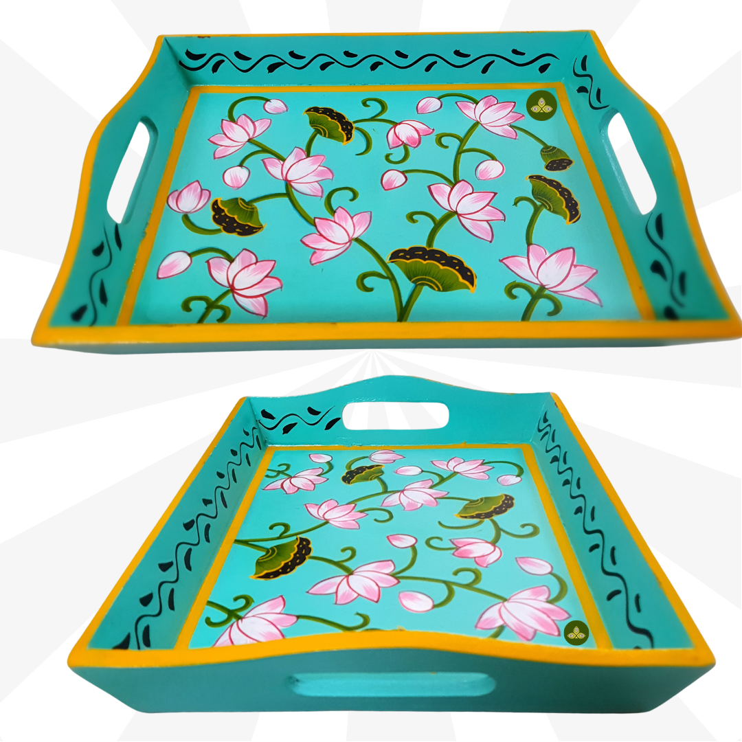 Hand painted pichwai art wooden pista color tray