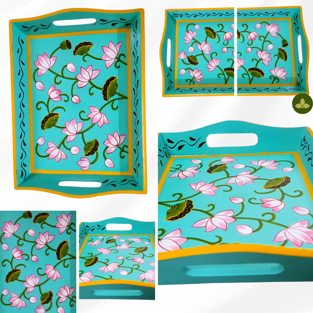 Hand painted pichwai art wooden pista color tray
