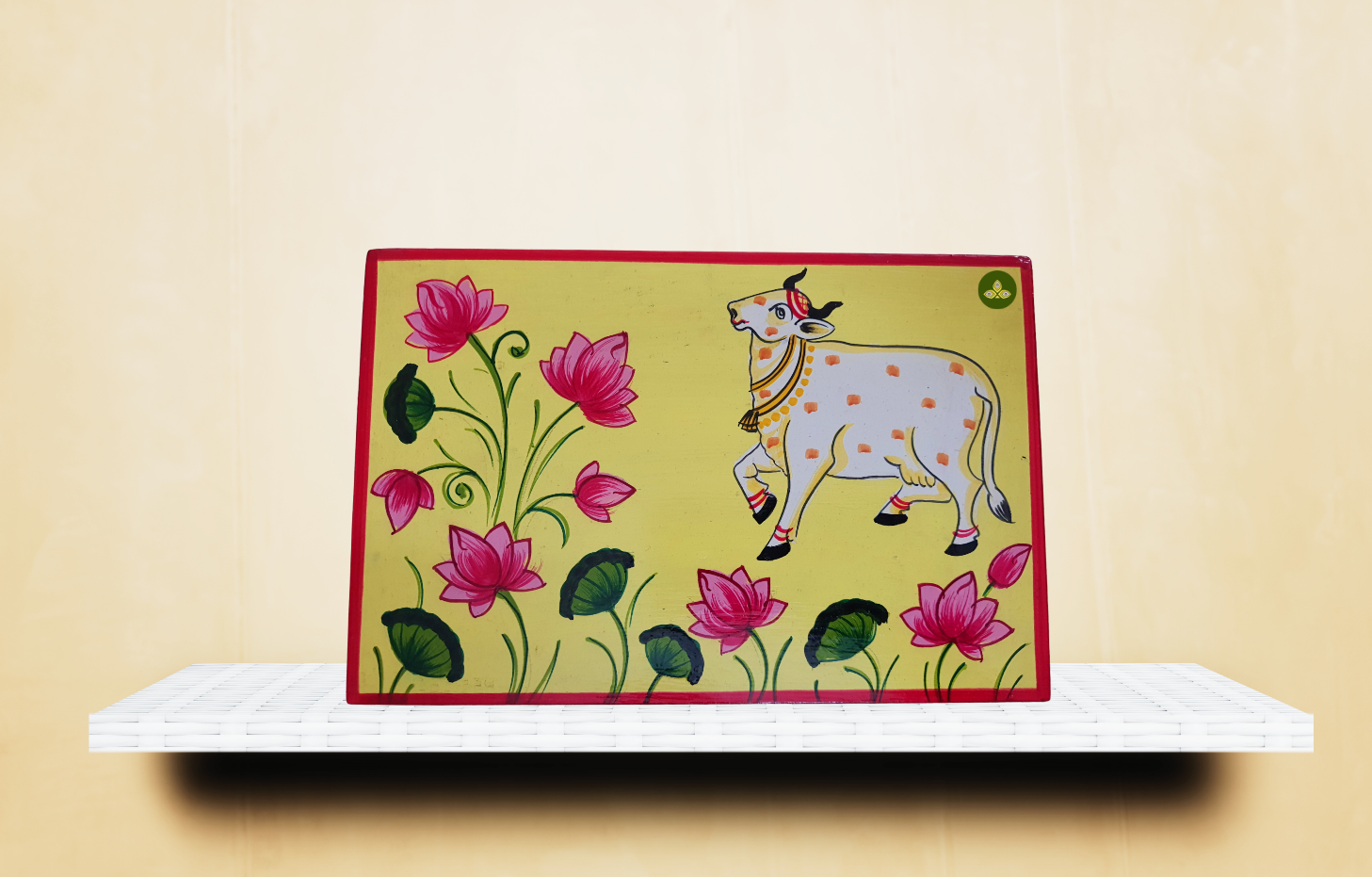 Hand Painted Pichwai Art Wooden Yellow Color Rectangle shape Storage Box