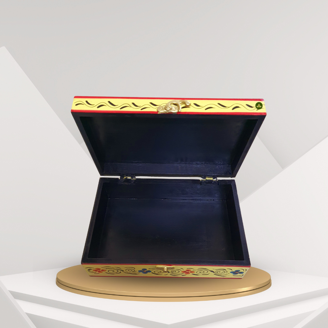 Hand Painted Pichwai Art Wooden Yellow Color Rectangle shape Storage Box