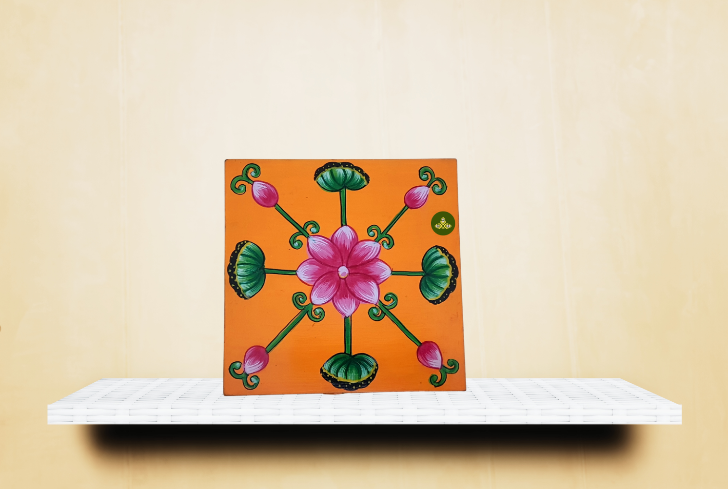Hand Painted Pichwai Art Wooden Orange Color Square shape Storage Box