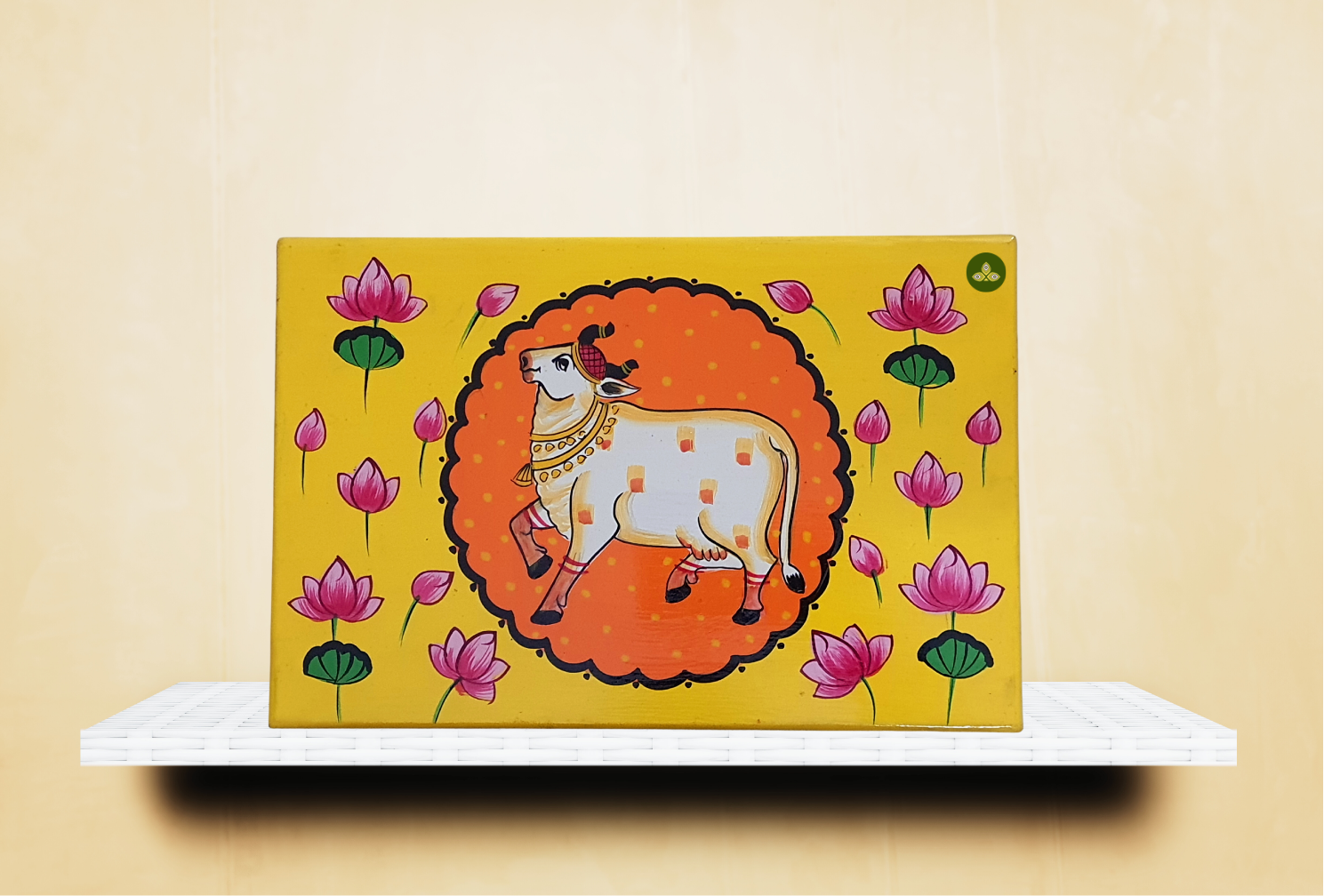 Hand Painted Pichwai Art Wooden Yellow Color Large size Storage Box