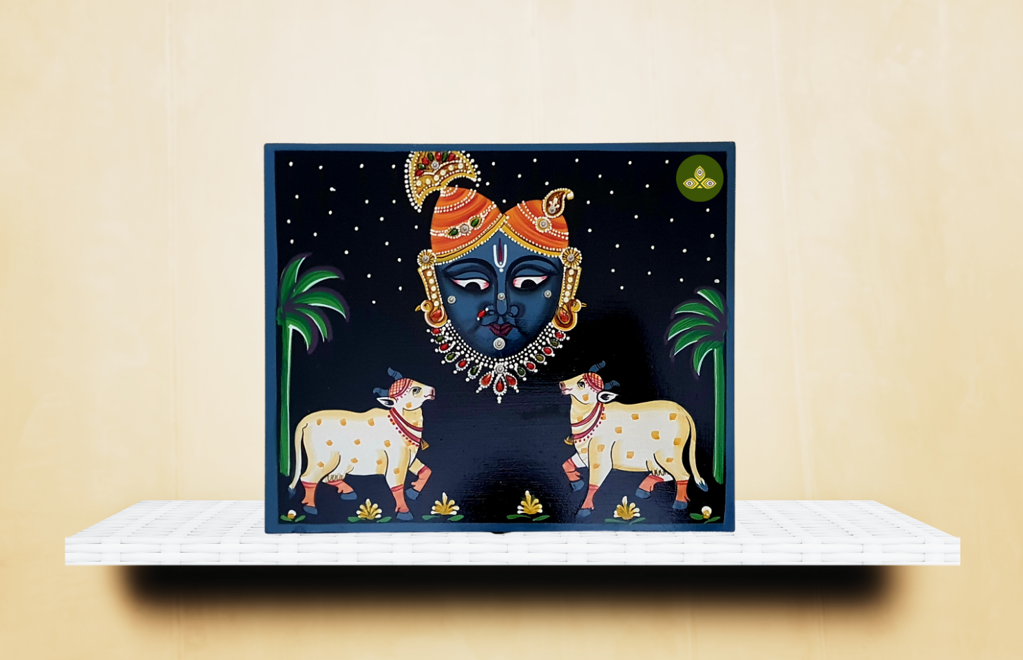 Hand Painted Shreenathji Pichwai Art Wooden Black Blue Color Storage Box