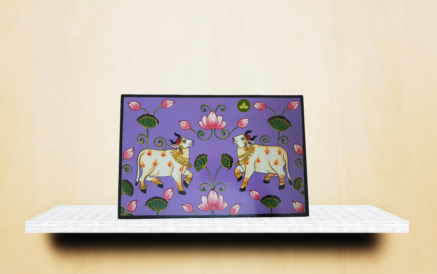 Hand Painted Pichwai Art Wooden Purple Color Storage Box