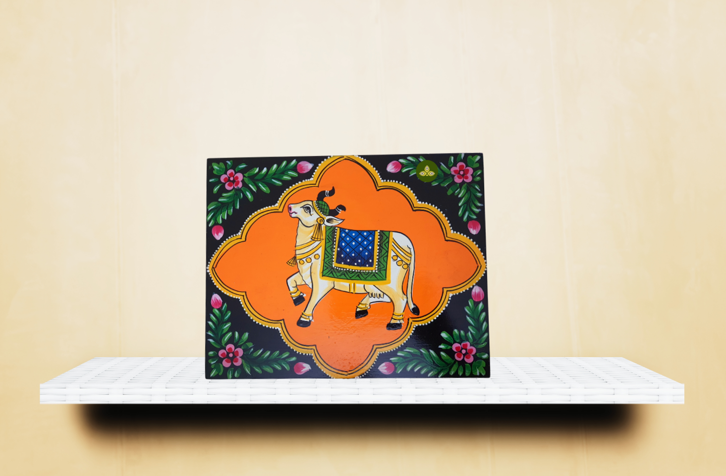 Hand Painted Pichwai Art Wooden Orange Black Color Storage Box