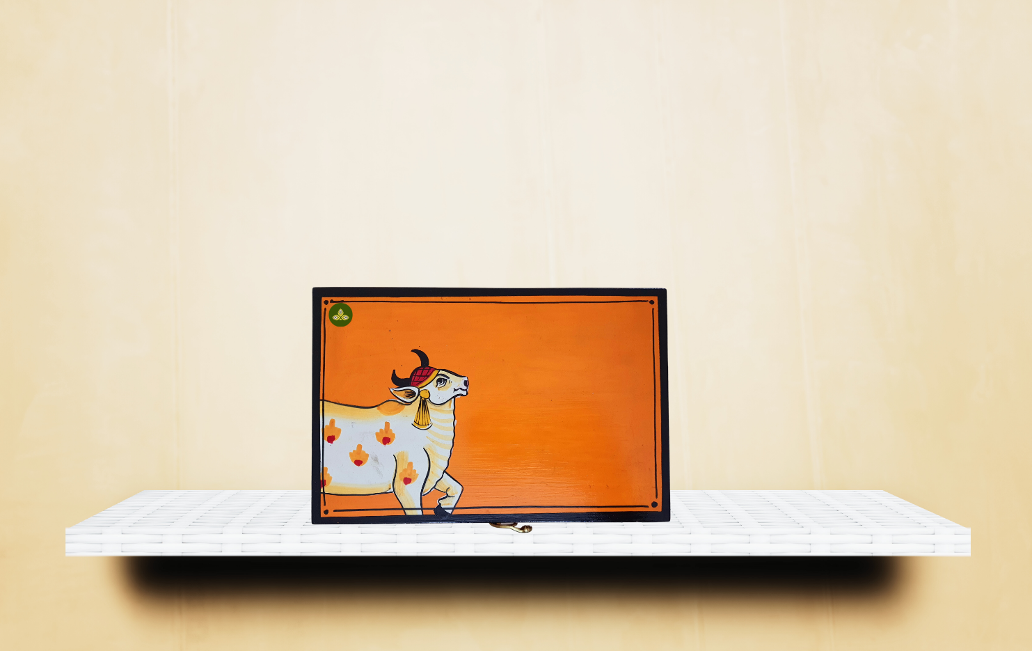 Hand Painted Pichwai Art Wooden Orange Color Storage Box